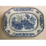 A late 18thC Chinese porcelain broad rimmed, elongated octagonal plate,