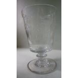 A George IV glass goblet vase, the bucket shaped bowl over a short, knopped pedestal foot,