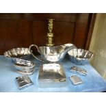 Silver, silver plate and metalware: to include a silver cigarette box with engine turned,