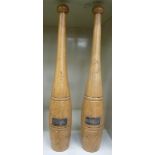 A pair of Indian turned wooden bowling-pin design exercise clubs (meels),