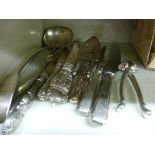 Silver plated flatware: to include three bread knives; a fiddle pattern soup ladle;