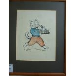 After Louis Wain - a cartoon cat coloured print 14'' x 11'' framed HSR