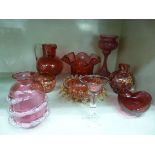 Early 20thC decorative and domestic Cranberry coloured and similar glassware: to include a bulbous