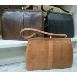 Three identical Mappin & Webb ladies lizard skin handbags, black, brown and fawn,