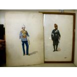 Two early 20thC British military uniform studies watercolours bearing the initials CPC 15'' x 10.