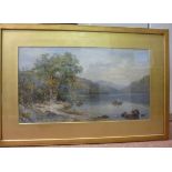 Mid 19thC British School - a loch scene with two fisherman in a rowing boat and watering cattle