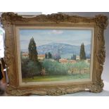 G Ponticelli - a north Italian landscape with orchards and buildings beyond oil on canvas bears a