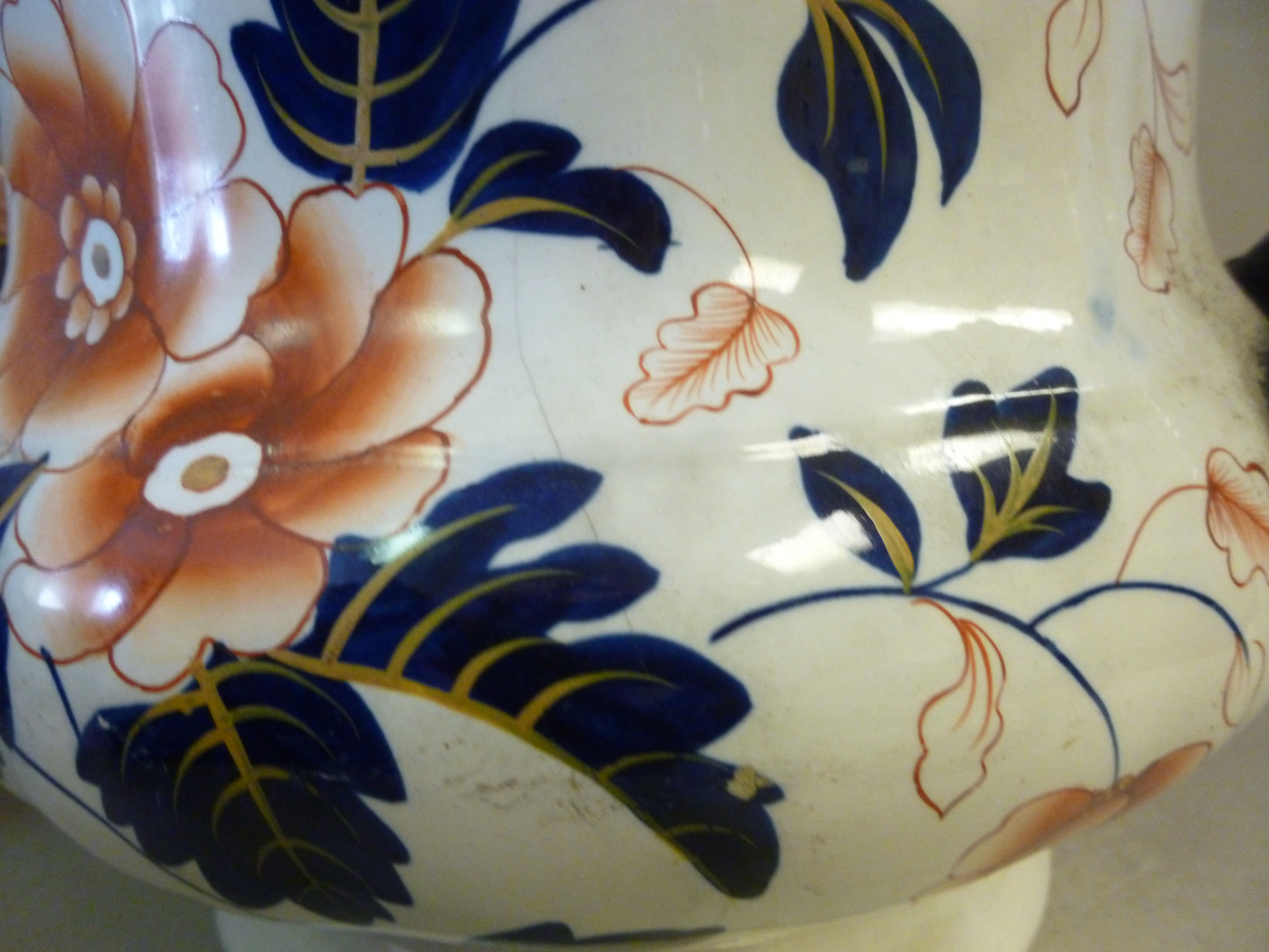 A late 19thC Imperial Stone China covered, twin handled vase of bulbous form, - Image 4 of 6