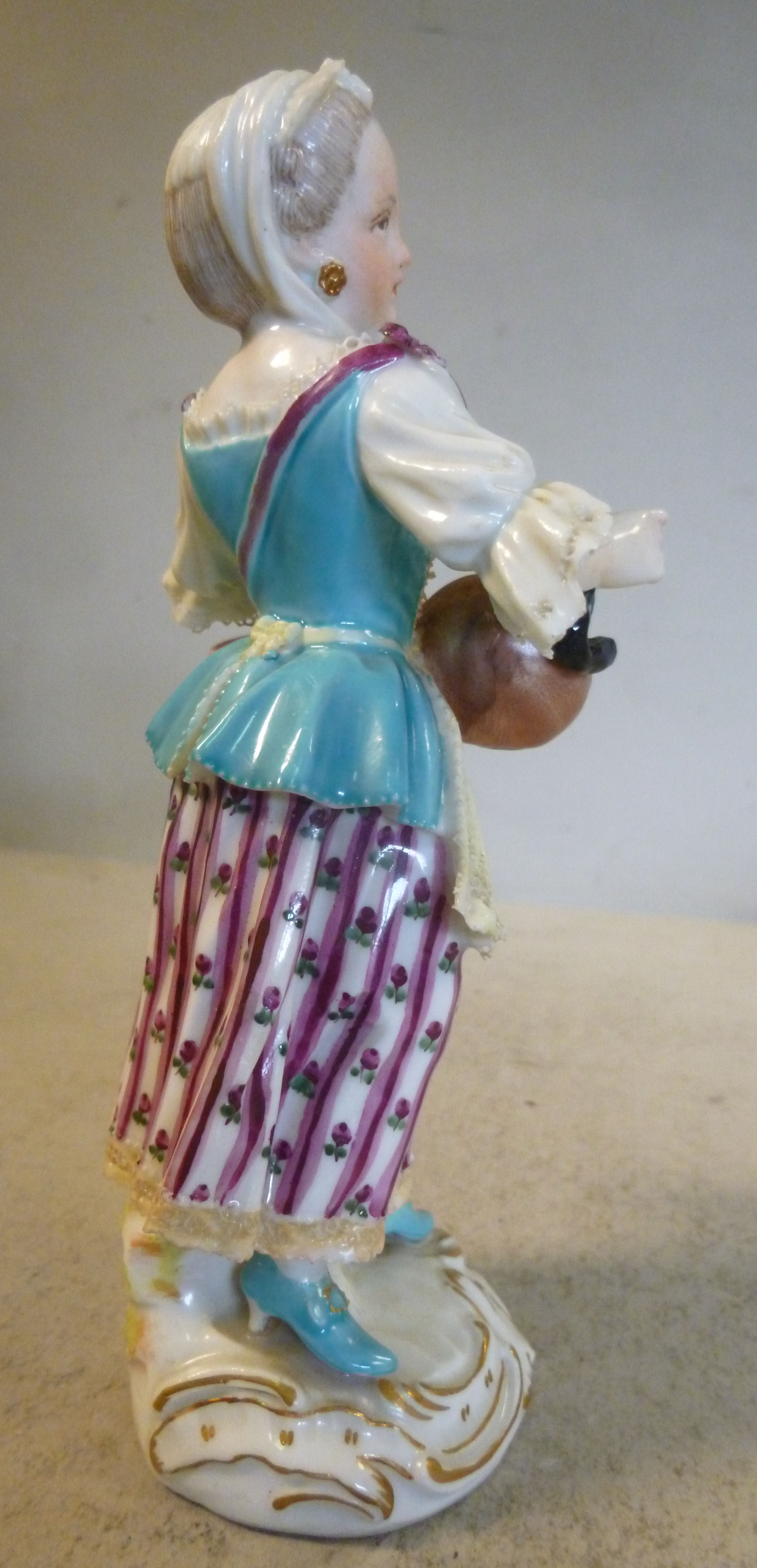 A mid 18thC Meissen porcelain standing figure by Acier, No. - Image 3 of 9