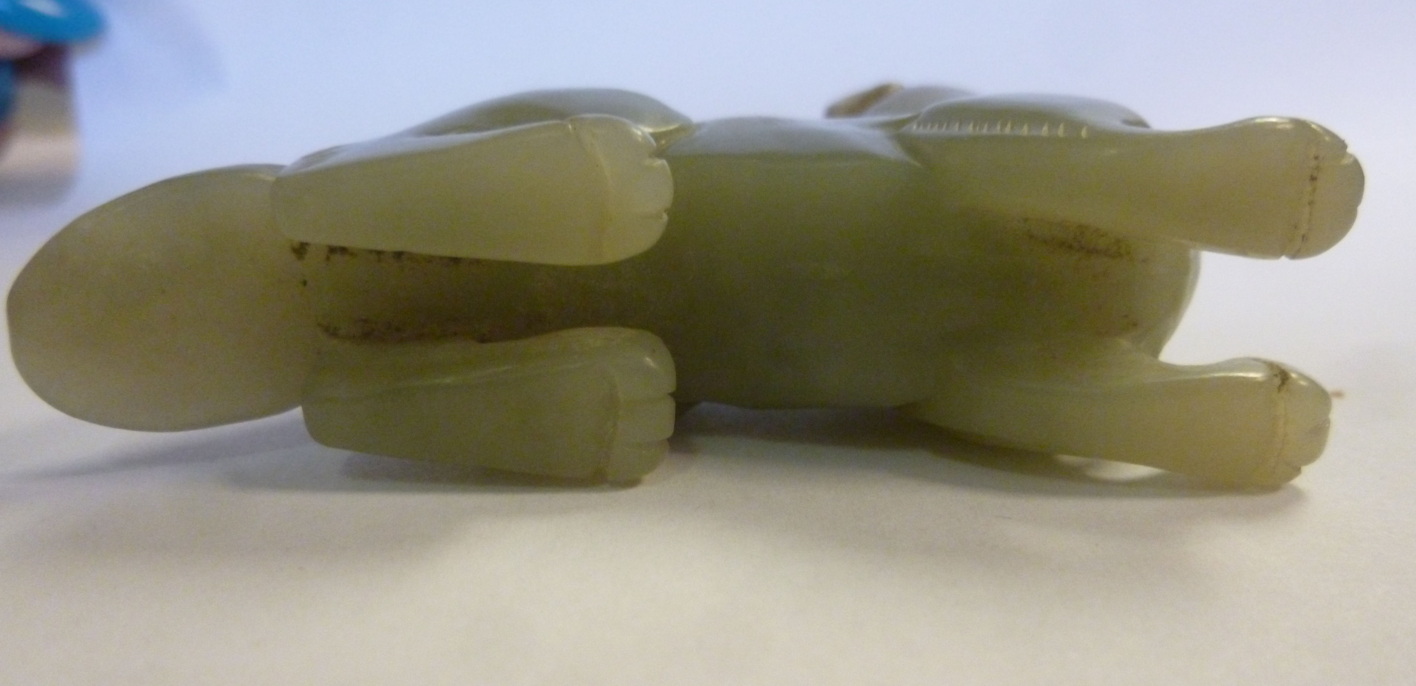 A late 19th/early 20thC Chinese carved jade model, a stylised, - Image 3 of 4