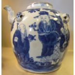 A late 19thC Chinese porcelain wine kettle of squat, baluster form,