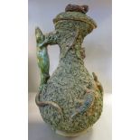 A late 19thC Palissy ware covered ewer of bulbous form,