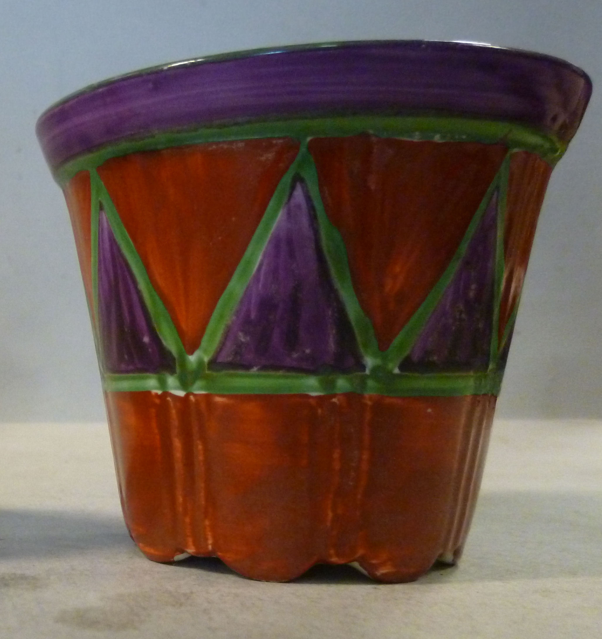 A Clarice Cliff Original Bizarre china miniature flower pot, decorated in green, - Image 2 of 4