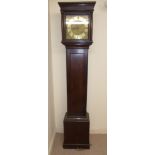 An 18thC and later country made oak longcase clock, the hood having a level top,