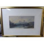 Attributed to John Varley - a sunset view towards York Minster from the river watercolour 7'' x