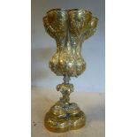 A late 19thC Continental brass chalice of lobed outline,