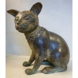 An early/mid 20thC Chinese cast bronze model, a seated cat,