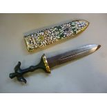 A mid 20thC Chinese dagger, having a carved jadeite handle the blade 7.