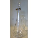 A late Victorian glass wine decanter of wrythen moulded,