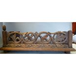 An early 19thC yew wood tabletop bookstand (possibly Irish or Welsh) the galleried upstand carved