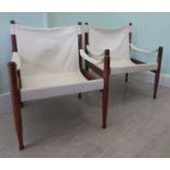 A pair of 1960s Niels Eilersen design exotic hardwood framed safari chairs,