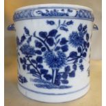 A 19thC Chinese porcelain, wide cylindrical cache-pot with opposing, moulded handles,