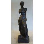 A cast and patinated bronze figure 'Venus de Milo' on a block plinth 11''h