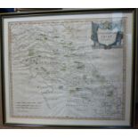 A late 17thC Robert Morden coloured county map 'Northampton Shire' with a banner title cartouche