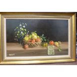 Deborah Jones - 'The Fruit Basket' oil on canvas bears a signature & a label verso 17'' x 30''