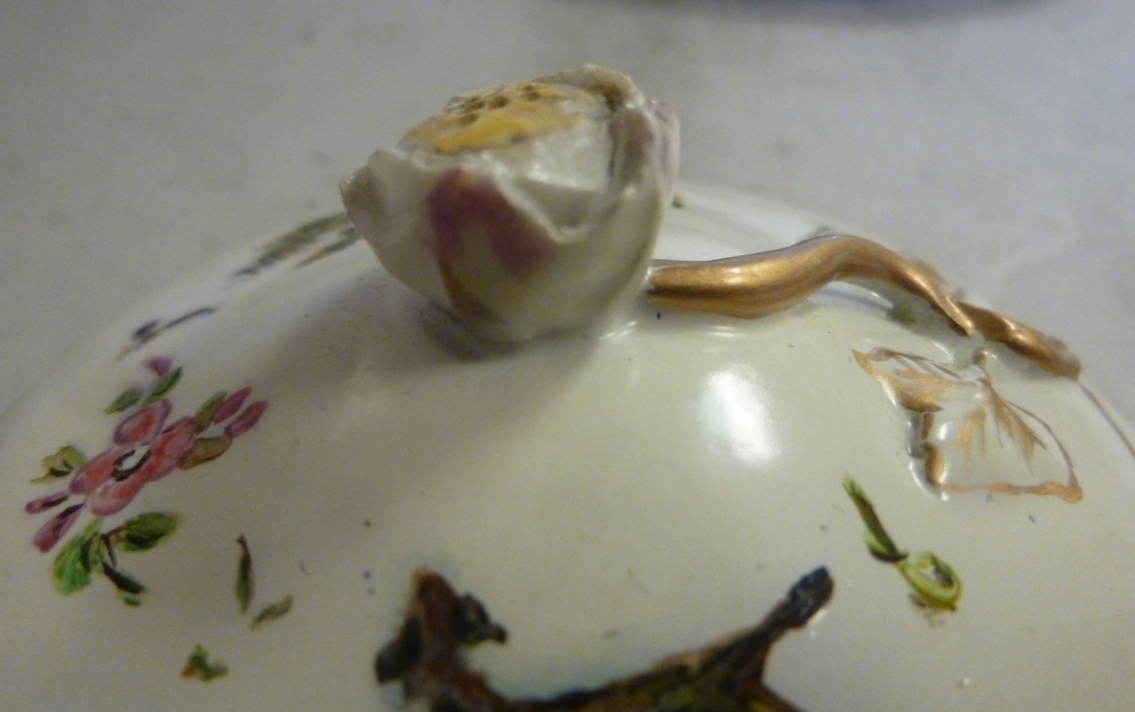 A late 18thC Berlin porcelain covered, twin handled chocolate cup and cover, - Image 5 of 6