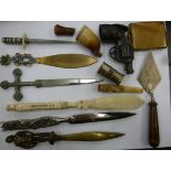 A mixed lot: to include an early 20thC bone stanhope letter opener with views of High Wycombe