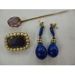 Jewellery: to include a pair of lapis lazuli peardrop earrings,