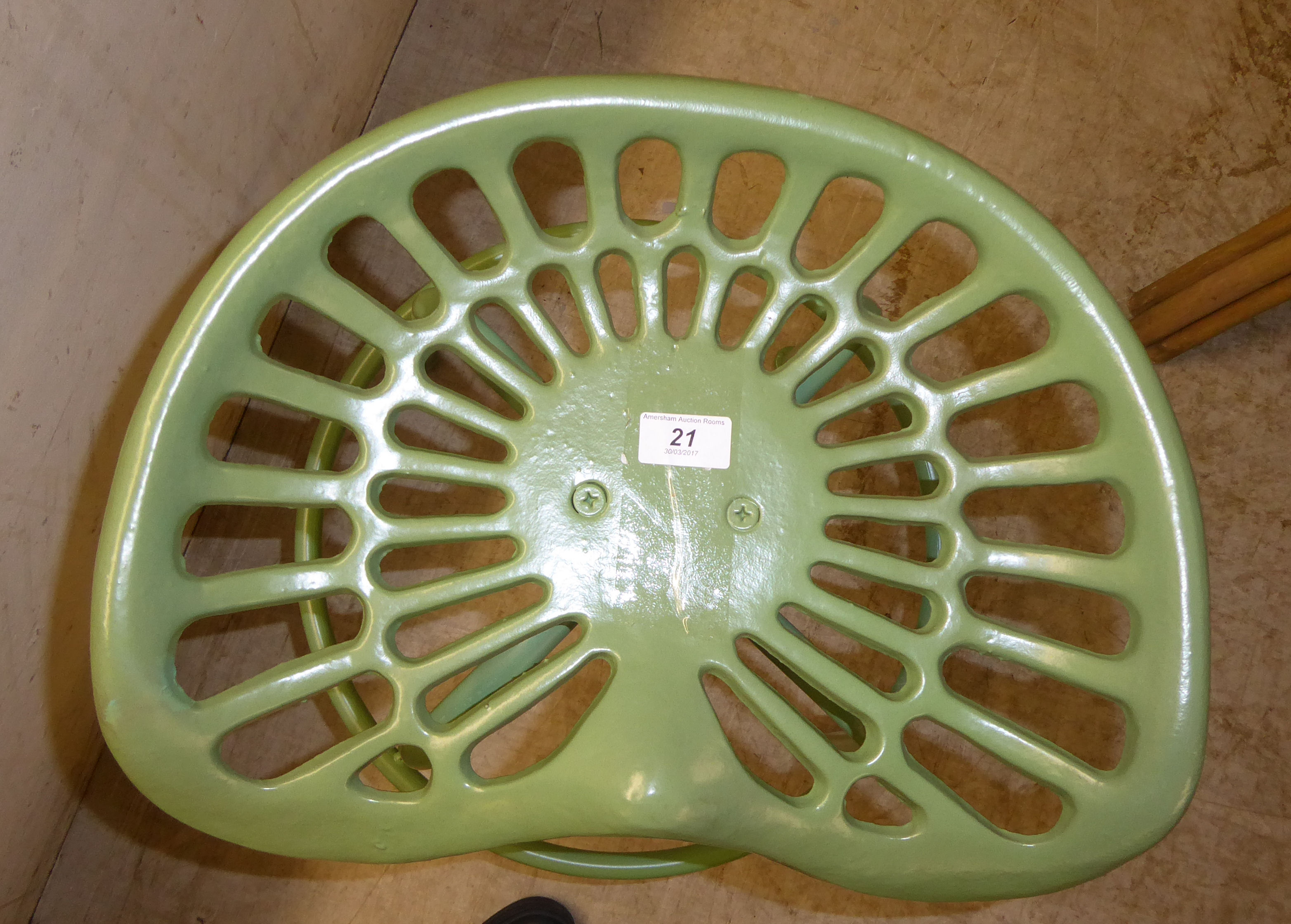 An (as new) green painted cast iron and steel stool with a height adjustable tractor style seat, - Image 2 of 2