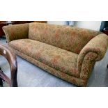 A modern Victorian design Chesterfield settee, upholstered in tapestry fabric,