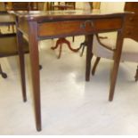 A late Victorian mahogany serpentine front hall table with a single drawer, raised on square,