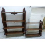 A late Victorian mahogany three tier hanging shelf with fretworked sides 35''h 24''w BSR