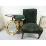 Small furniture: to include an early 20thC mahogany framed stool, the rotating fabric upholstered,