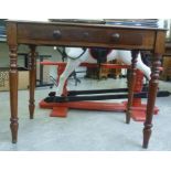 A late Victorian/Edwardian mahogany hall table, the top over a frieze drawer, raised on ring turned,