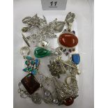 Silver jewellery, mainly brooches,