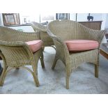 Wicker furniture: to include a set of three tub chairs,