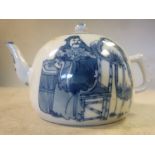 An 18thC Chinese porcelain wine kettle of bulbous form with a loop handle, spout and lid,