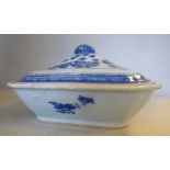 A late 18thC Chinese porcelain rectangular dish and domed cover with re-entrant corners,