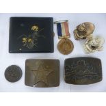 A mixed lot: to include two belt buckles and items of personal ornament CS