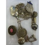 Small silver and white metal items of personal ornament: to include three buttons,