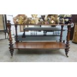 An early Victorian mahogany low buffet with four knopped, turned, tapered, baluster pillars,