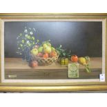 Deborah Jones - 'The Fruit Basket' oil on canvas bears a signature & label verso 17'' x 30''