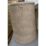 A mid 20thC cream painted Lloyd Loom cylindrical linen bin 22''h 15''dia SR