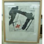 After Turnbull - an abstract in black and white with red print bears a pencil reference VE 1/2 & a