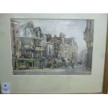 Early 20thC British School - a street scene in Exeter watercolour bears an indistinct signature