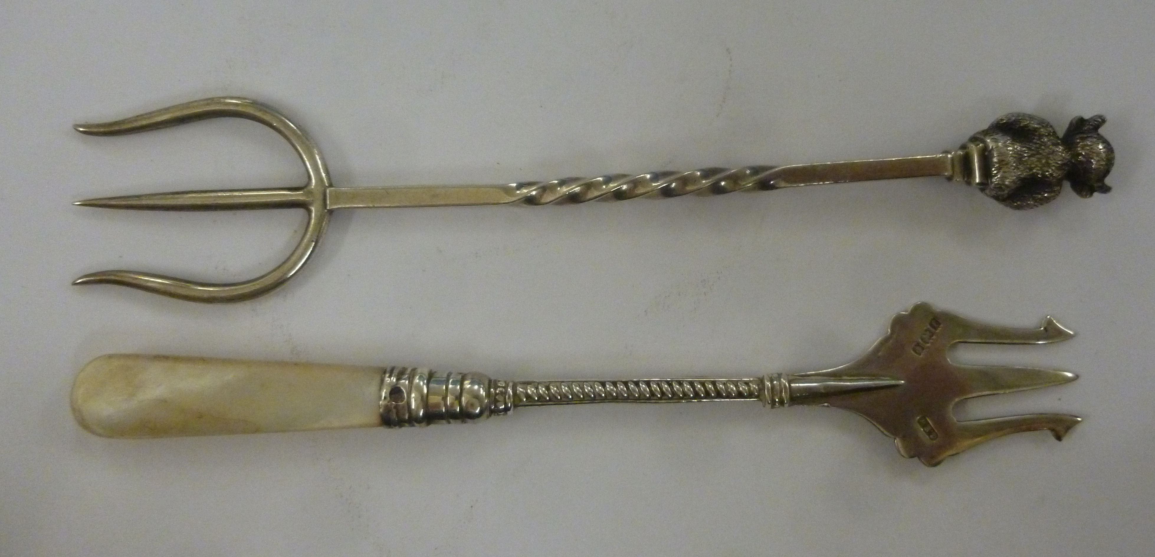 Two silver trident forks, one with a square, - Image 2 of 3